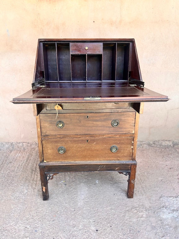 Petit Secrétaire Ancien en Bois – Bureau à Abattant avec Rangement Intégré