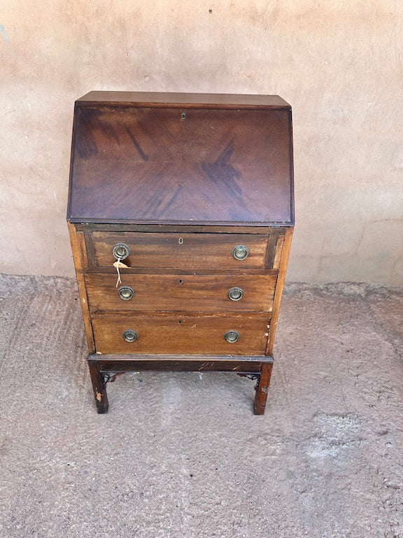 Petit Secrétaire Ancien en Bois – Bureau à Abattant avec Rangement Intégré