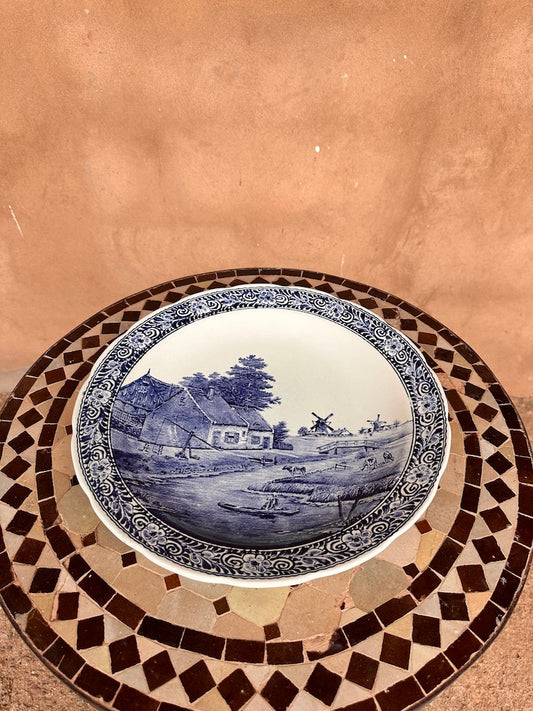 Assiette vintage en faïence anglaise "English Scenic" par Adams – Scène de campagne bleue
