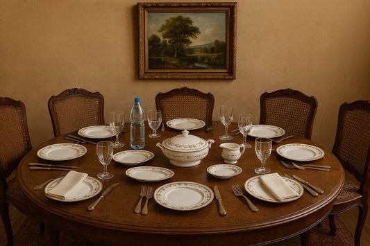 Service de table vintage en porcelaine florale anglaise – 27 pièces assorties, décor fleuri et liseré doré