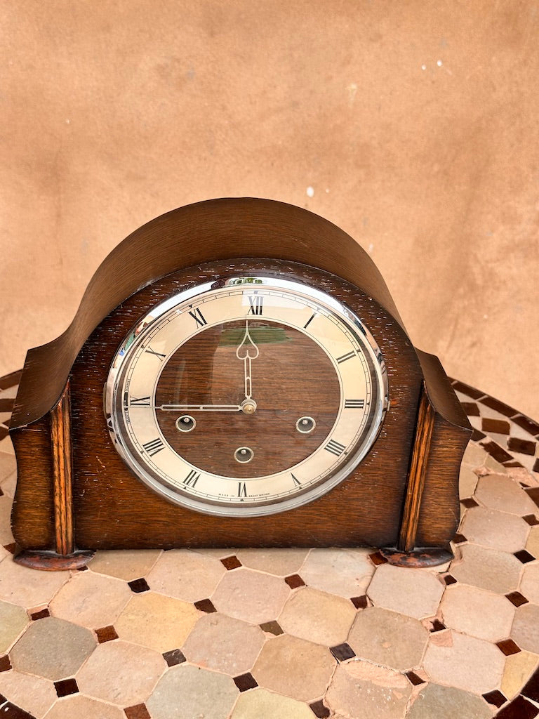 Pendule ancienne Smiths – Horloge de cheminée mécanique en bois (Made in England)