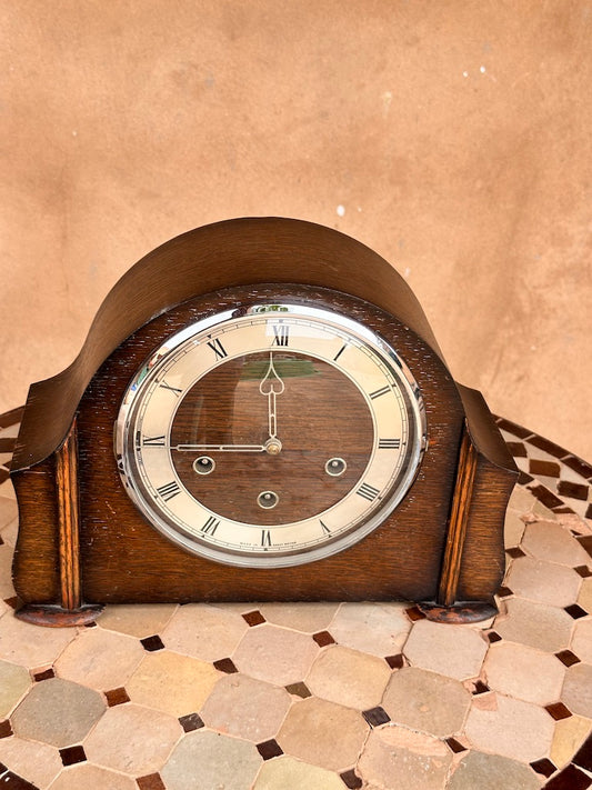 Pendule ancienne Smiths – Horloge de cheminée mécanique en bois (Made in England)