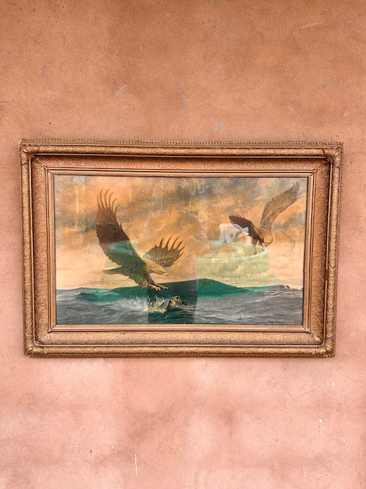 Tableau ancien encadré – Aigles au-dessus de la mer