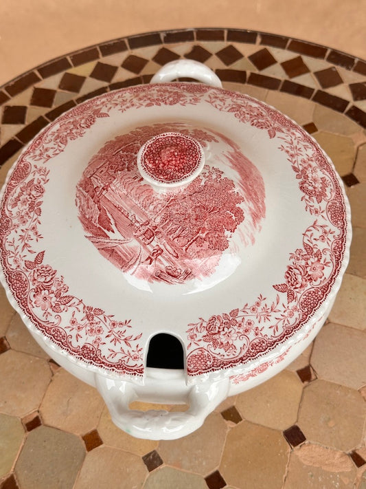 Royal Tudor Ware 'Olde England' – Soupière Vintage Rouge en Faïence de Staffordshire